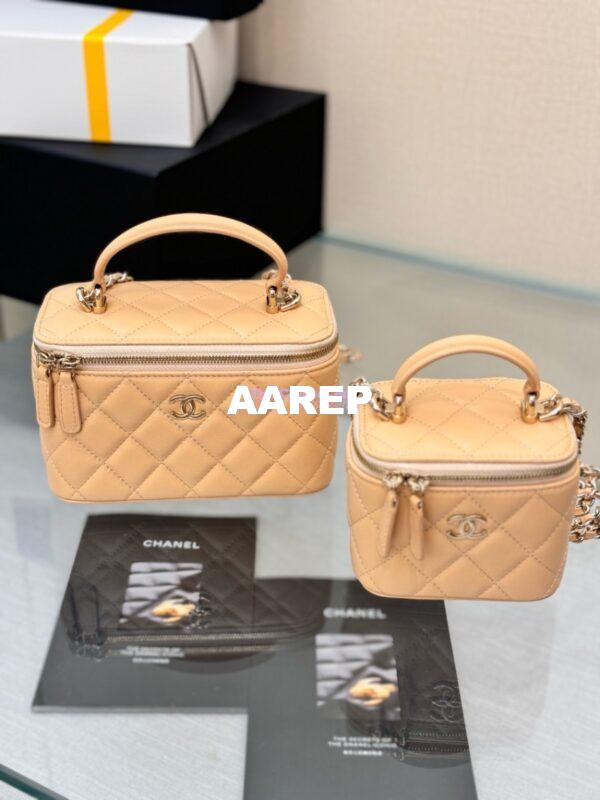 Replica Chanel New 24A Lambskin Vanity With Chain and Top Handle AP2199 Beige 3