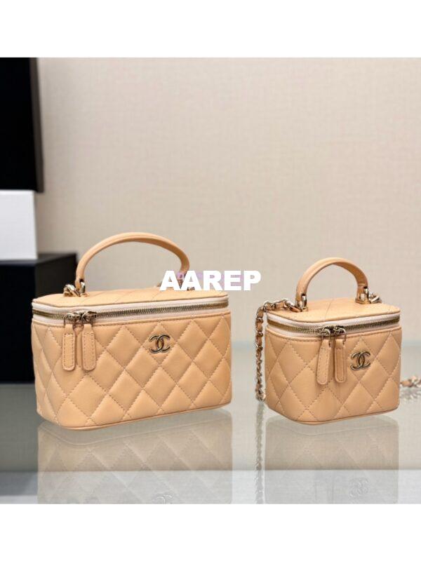 Replica Chanel New 24A Lambskin Vanity With Chain and Top Handle AP2199 Beige 4