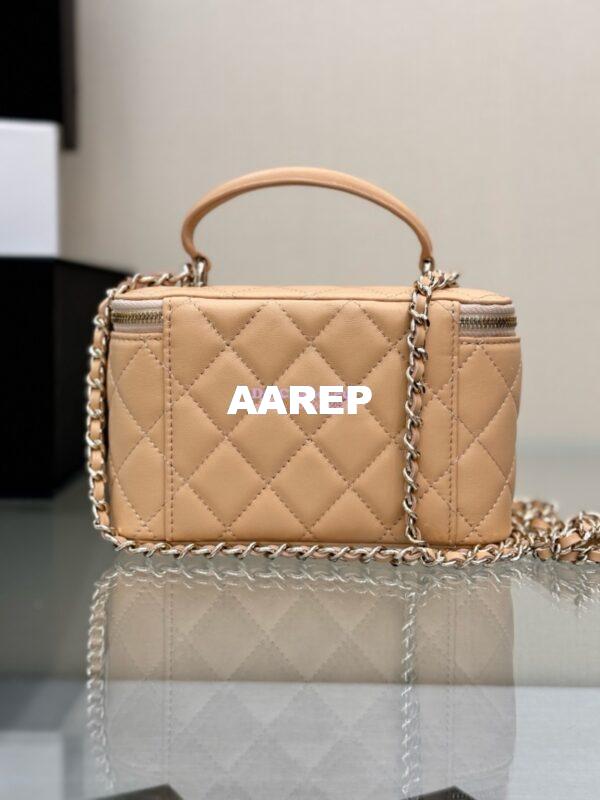 Replica Chanel New 24A Lambskin Vanity With Chain and Top Handle AP2199 Beige 14