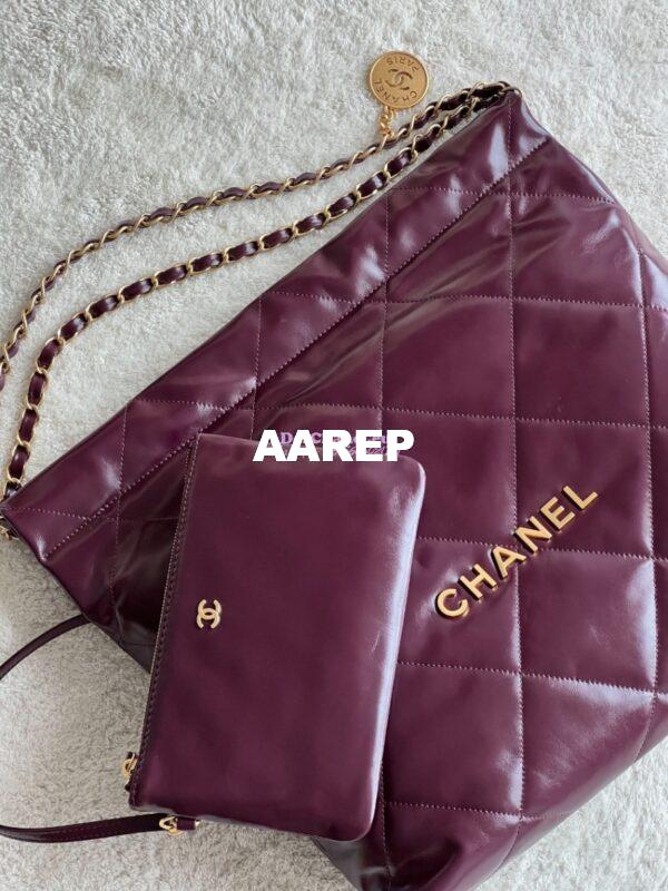 Replica Chanel 22 Handbag Shiny Calfskin & Gold Metal AS3260 AS3261 Dark Burgundy 4