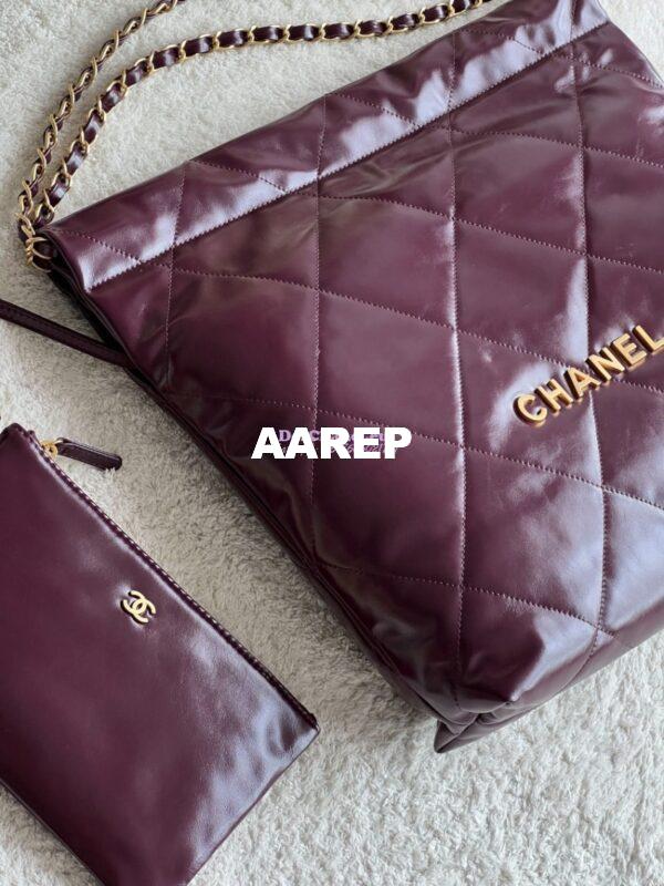 Replica Chanel 22 Handbag Shiny Calfskin & Gold Metal AS3260 AS3261 Dark Burgundy 5