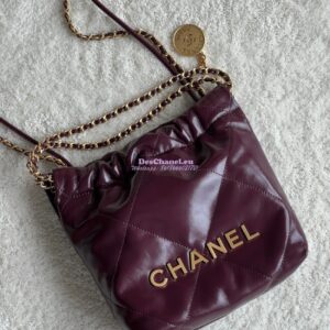 Replica Chanel Mini 22 Handbag Shiny Calfskin & Gold Metal AS3980 Dark Burgundy