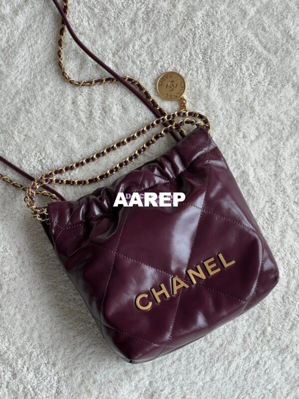 Replica Chanel Mini 22 Handbag Shiny Calfskin & Gold Metal AS3980 Dark Burgundy 3