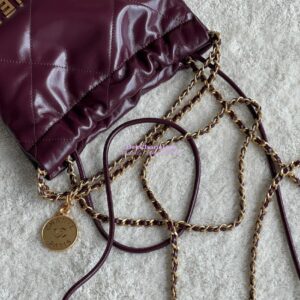 Replica Chanel Mini 22 Handbag Shiny Calfskin & Gold Metal AS3980 Dark Burgundy 2