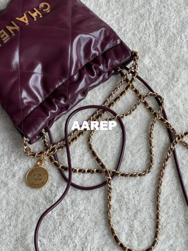Replica Chanel Mini 22 Handbag Shiny Calfskin & Gold Metal AS3980 Dark Burgundy 4