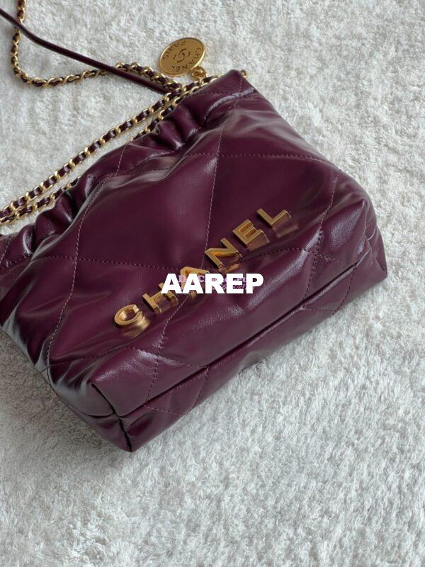 Replica Chanel Mini 22 Handbag Shiny Calfskin & Gold Metal AS3980 Dark Burgundy 5