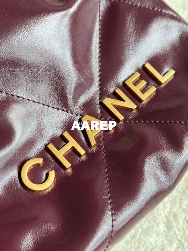 Replica Chanel Mini 22 Handbag Shiny Calfskin & Gold Metal AS3980 Dark Burgundy 6