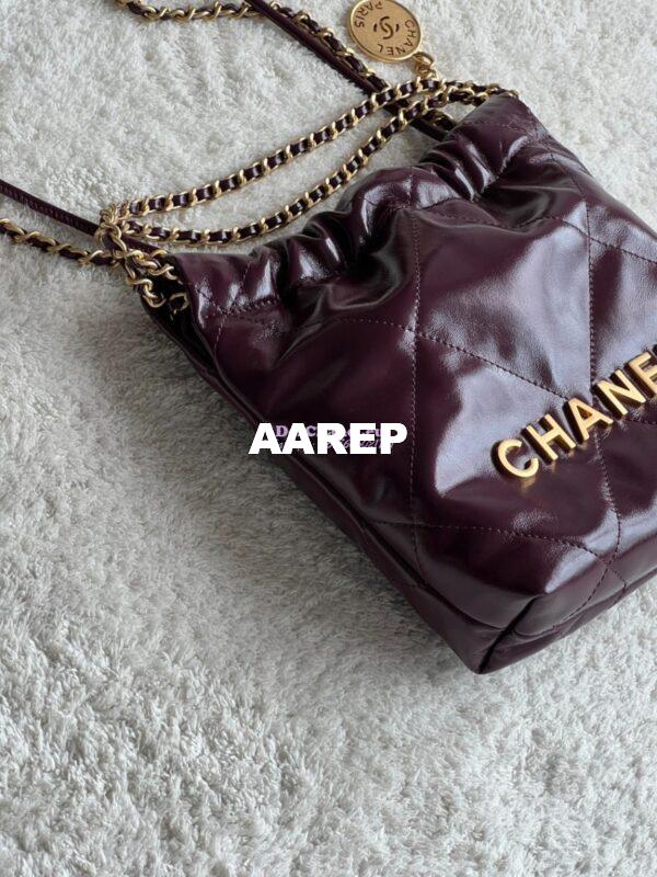 Replica Chanel Mini 22 Handbag Shiny Calfskin & Gold Metal AS3980 Dark Burgundy 7
