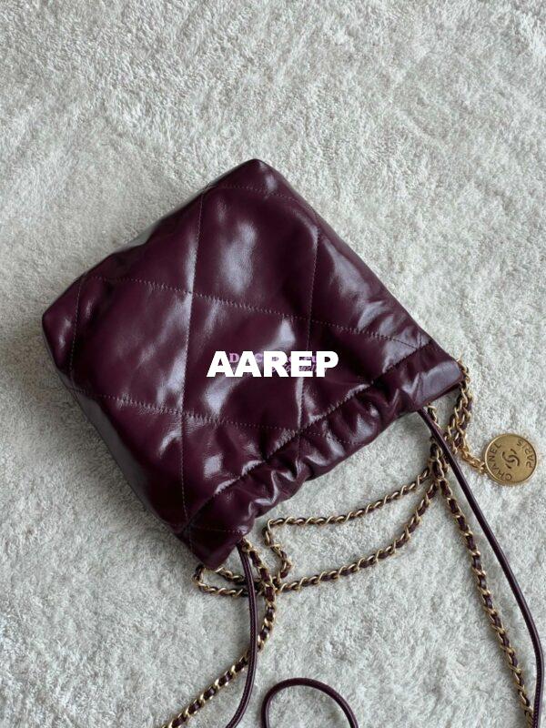 Replica Chanel Mini 22 Handbag Shiny Calfskin & Gold Metal AS3980 Dark Burgundy 8