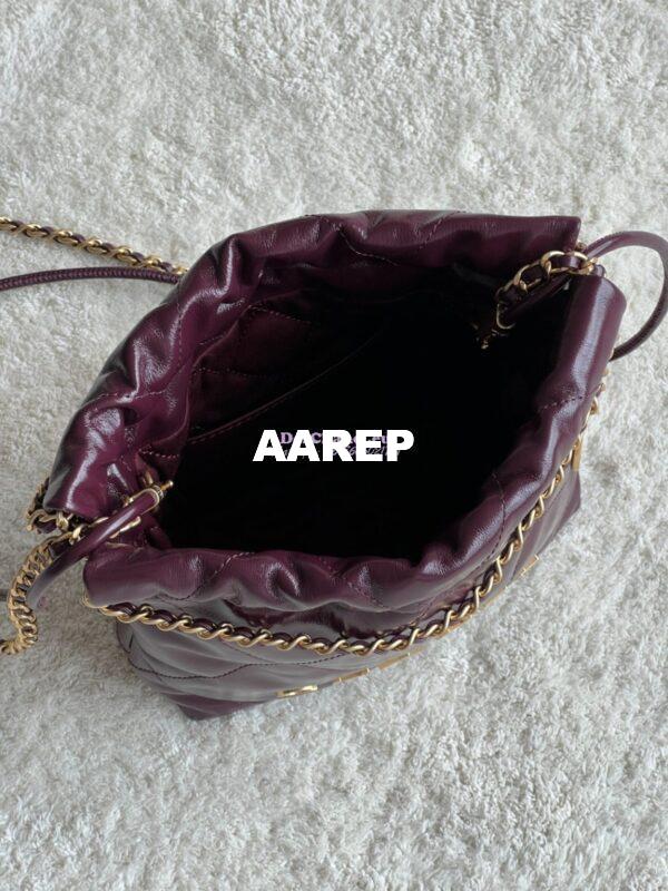 Replica Chanel Mini 22 Handbag Shiny Calfskin & Gold Metal AS3980 Dark Burgundy 10