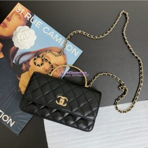 Replica Chanel Lambskin Clutch With Chain with Diamanté Handle AP4044 Black