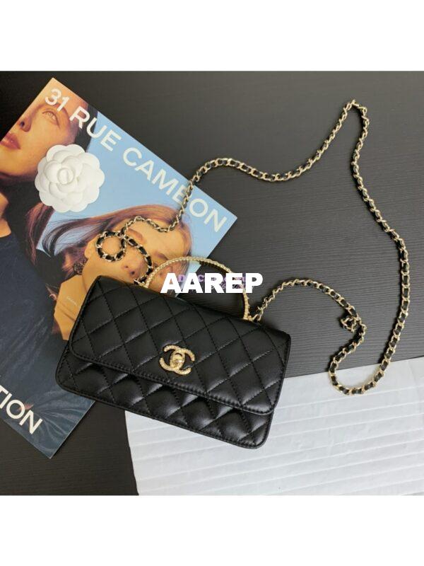 Replica Chanel Lambskin Clutch With Chain with Diamanté Handle AP4044 Black 3