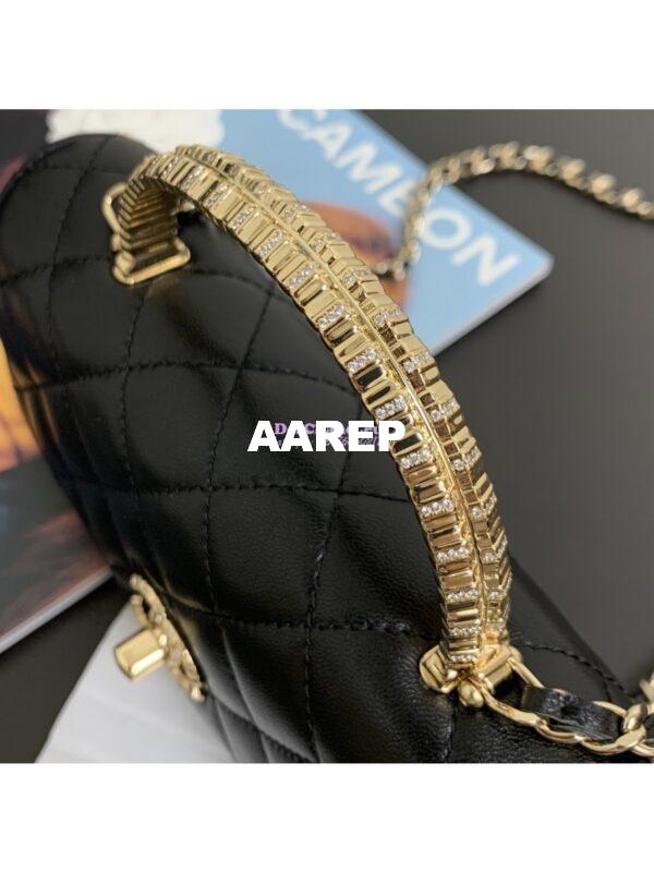 Replica Chanel Lambskin Clutch With Chain with Diamanté Handle AP4044 Black 4