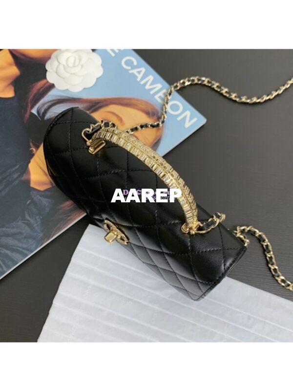 Replica Chanel Lambskin Clutch With Chain with Diamanté Handle AP4044 Black 6