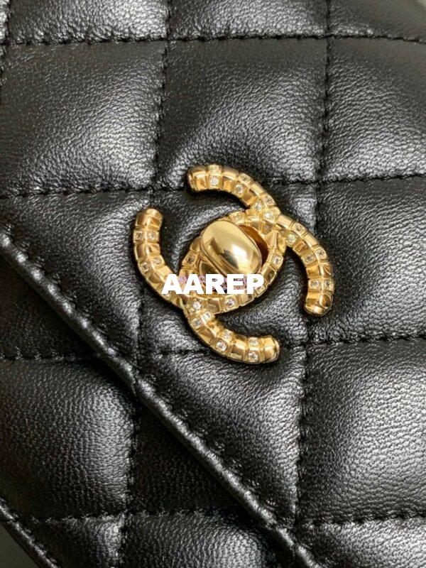 Replica Chanel Lambskin Clutch With Chain with Diamanté Handle AP4044 Black 7
