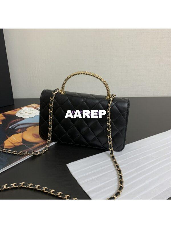 Replica Chanel Lambskin Clutch With Chain with Diamanté Handle AP4044 Black 8