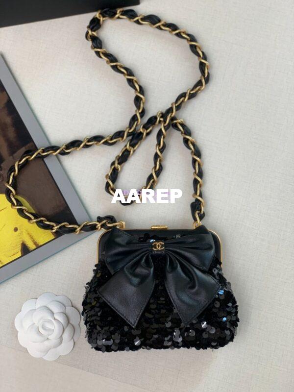 Replica Chanel Clutch With Chain Tweed, Sequins AP4028 Black 3