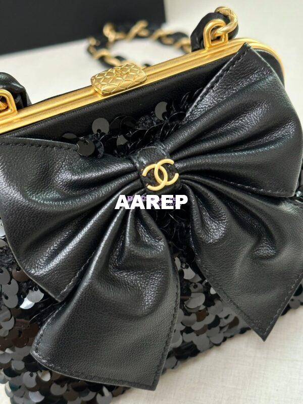 Replica Chanel Clutch With Chain Tweed, Sequins AP4028 Black 4