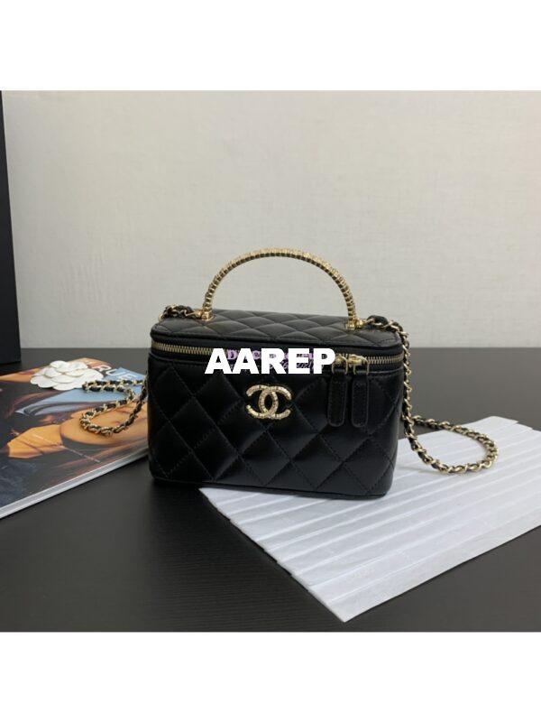 Replica Chanel Lambskin Clutch With Chain with Diamanté Handle AP4046 Black 3
