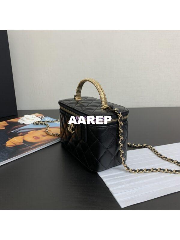Replica Chanel Lambskin Clutch With Chain with Diamanté Handle AP4046 Black 4