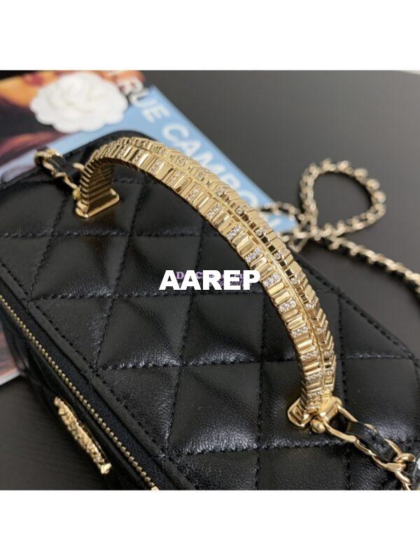 Replica Chanel Lambskin Clutch With Chain with Diamanté Handle AP4046 Black 5