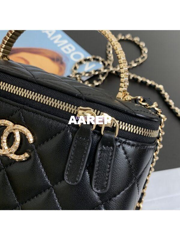Replica Chanel Lambskin Clutch With Chain with Diamanté Handle AP4046 Black 6