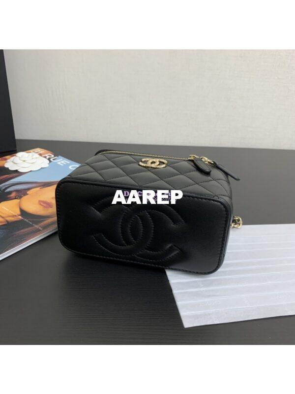 Replica Chanel Lambskin Clutch With Chain with Diamanté Handle AP4046 Black 8