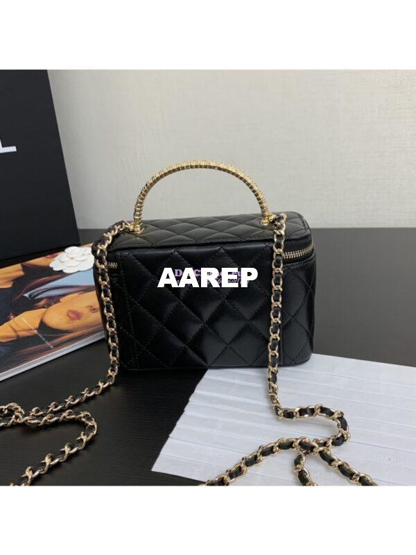 Replica Chanel Lambskin Clutch With Chain with Diamanté Handle AP4046 Black 9