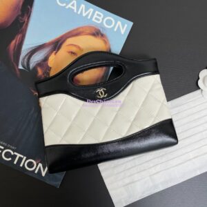 Replica Chanel 24C 31 Mini Shopping Bag Chain Clutch Shiny Lambskin & Gold-Tone Metal AS3656 White & Black 2