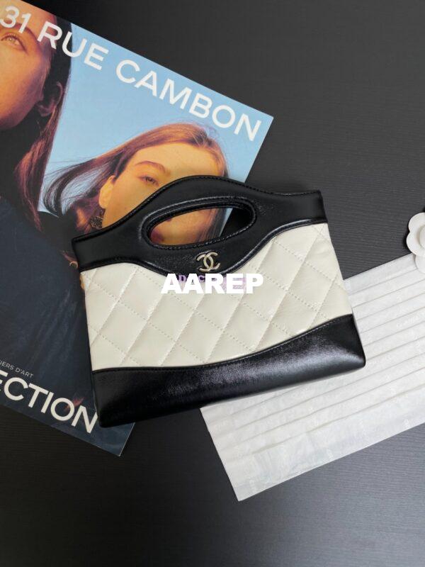 Replica Chanel 24C 31 Mini Shopping Bag Chain Clutch Shiny Lambskin & Gold-Tone Metal AS3656 White & Black 2