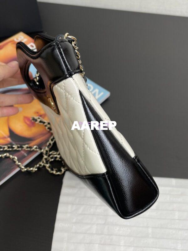 Replica Chanel 24C 31 Mini Shopping Bag Chain Clutch Shiny Lambskin & Gold-Tone Metal AS3656 White & Black 3