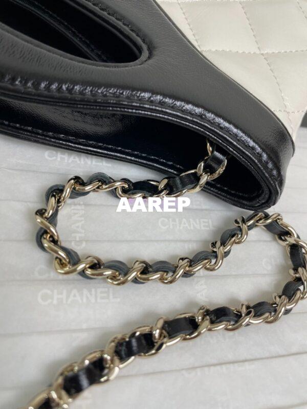 Replica Chanel 24C 31 Mini Shopping Bag Chain Clutch Shiny Lambskin & Gold-Tone Metal AS3656 White & Black 4
