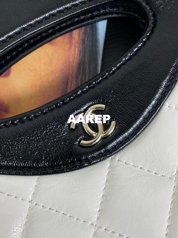 Replica Chanel 24C 31 Mini Shopping Bag Chain Clutch Shiny Lambskin & Gold-Tone Metal AS3656 White & Black 6