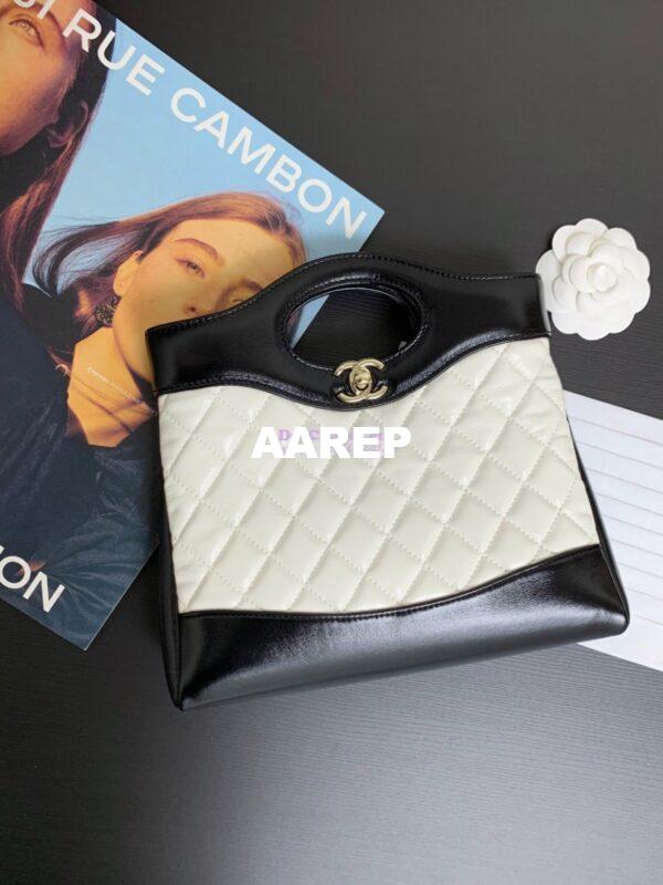 Replica Chanel Medium 31 Shopping Bag in Shiny Lambskin AS4853 White & Black 3