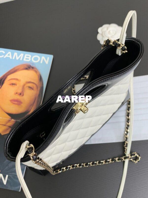 Replica Chanel Medium 31 Shopping Bag in Shiny Lambskin AS4853 White & Black 5