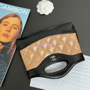 Replica Chanel 24C 31 Mini Shopping Bag Chain Clutch Shiny Lambskin & Gold-Tone Metal AS3656 Dark Beige & Black 2
