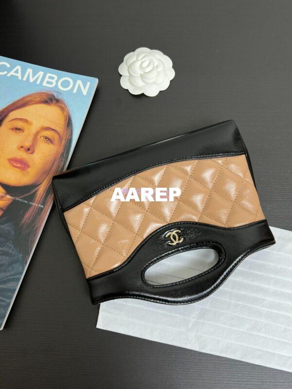 Replica Chanel 24C 31 Mini Shopping Bag Chain Clutch Shiny Lambskin & Gold-Tone Metal AS3656 Dark Beige & Black 2