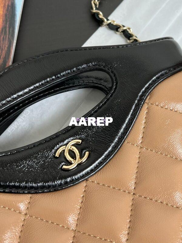 Replica Chanel 24C 31 Mini Shopping Bag Chain Clutch Shiny Lambskin & Gold-Tone Metal AS3656 Dark Beige & Black 3