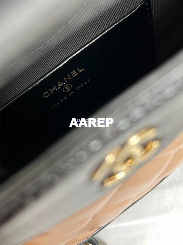 Replica Chanel 24C 31 Mini Shopping Bag Chain Clutch Shiny Lambskin & Gold-Tone Metal AS3656 Dark Beige & Black 8