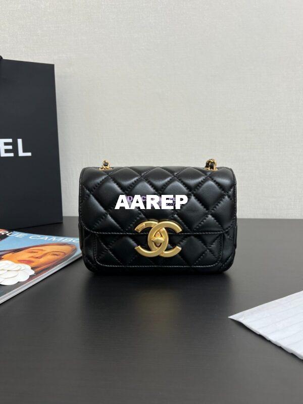 Replica Chanel 24P Mini Flap Bag Shiny Lambskin AS5026 Black 3