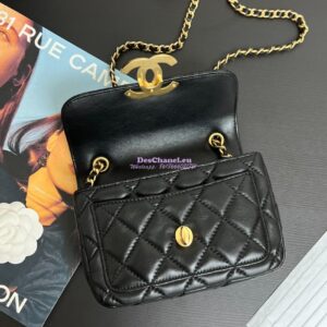Replica Chanel 24P Mini Flap Bag Shiny Lambskin AS5026 Black 2