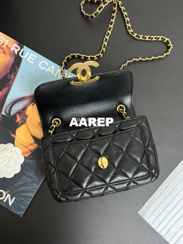 Replica Chanel 24P Mini Flap Bag Shiny Lambskin AS5026 Black 4