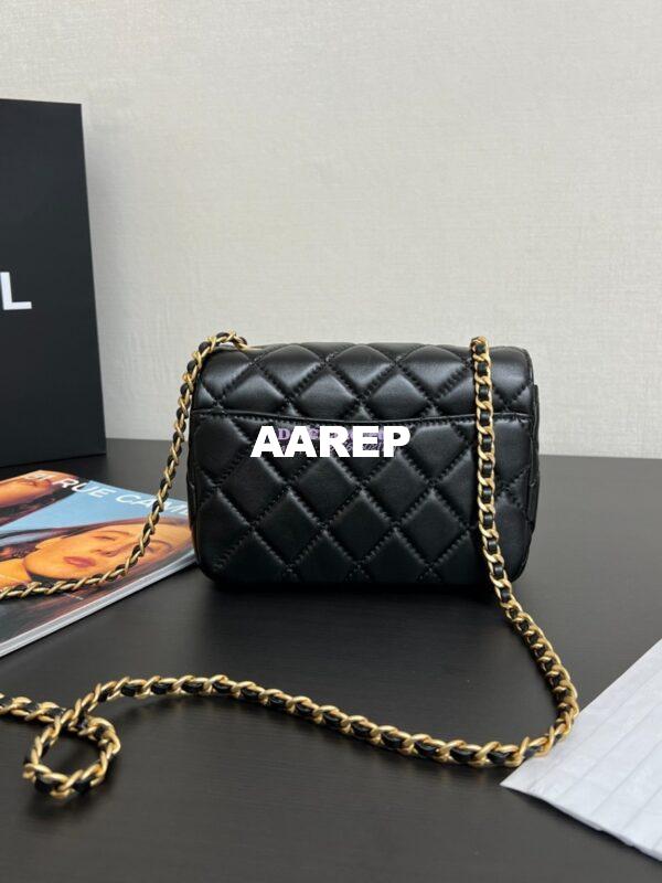 Replica Chanel 24P Mini Flap Bag Shiny Lambskin AS5026 Black 7
