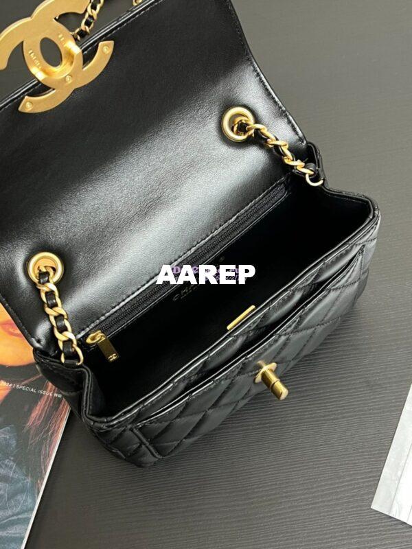 Replica Chanel 24P Mini Flap Bag Shiny Lambskin AS5026 Black 9