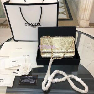 Replica Chanel Classic Wallet On Chain WOC in Python Leather 33814 Champagne Gold