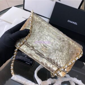 Replica Chanel Classic Wallet On Chain WOC in Python Leather 33814 Champagne Gold 2