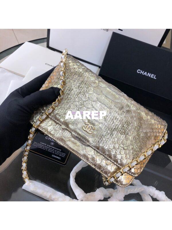 Replica Chanel Classic Wallet On Chain WOC in Python Leather 33814 Champagne Gold 4
