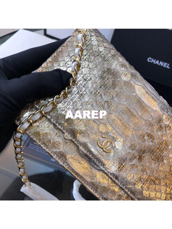 Replica Chanel Classic Wallet On Chain WOC in Python Leather 33814 Champagne Gold 5