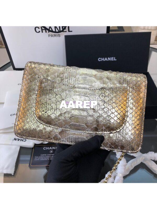 Replica Chanel Classic Wallet On Chain WOC in Python Leather 33814 Champagne Gold 6