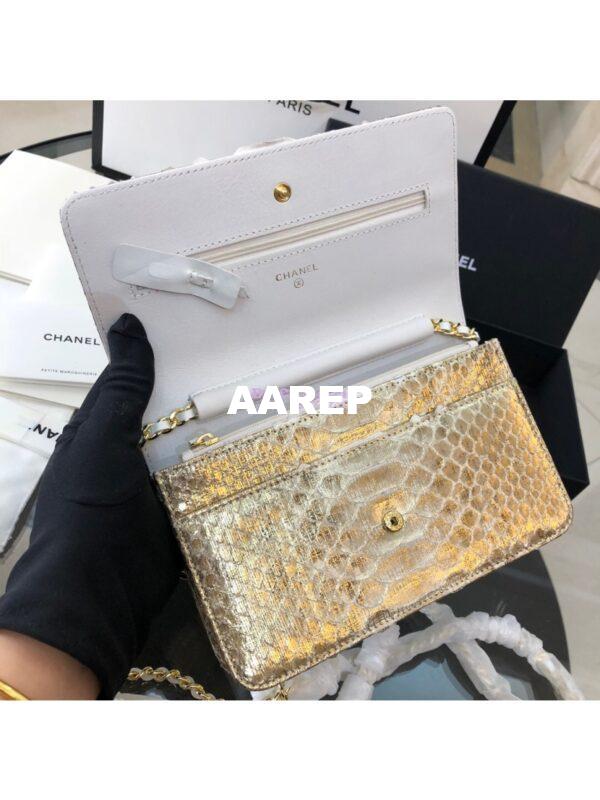 Replica Chanel Classic Wallet On Chain WOC in Python Leather 33814 Champagne Gold 7